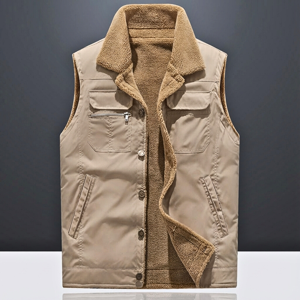 Men's Vest Sharp Snap Button Front Chest Zip Pocket with Warm Lining 5