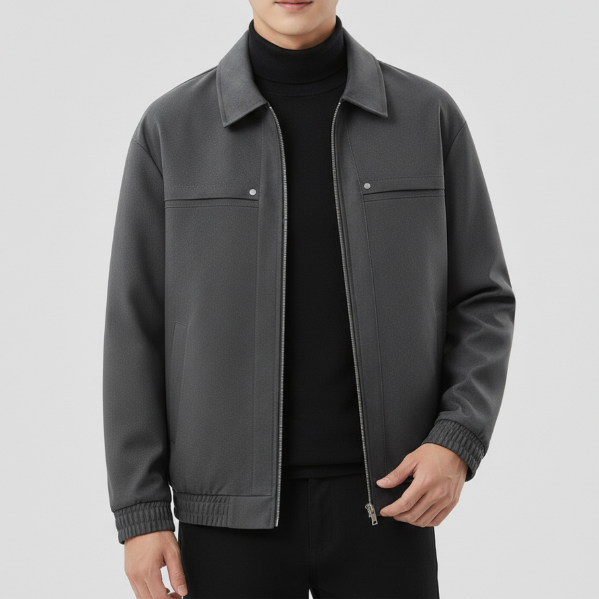 Men's Bomber Jacket Structured Collar Elastic Cuffs Panel 10