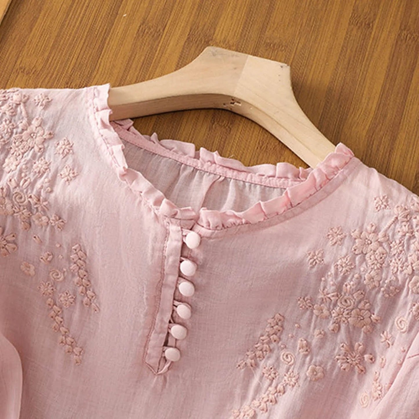 Women's Blouse | Ruffle Neck Floral Embroidery