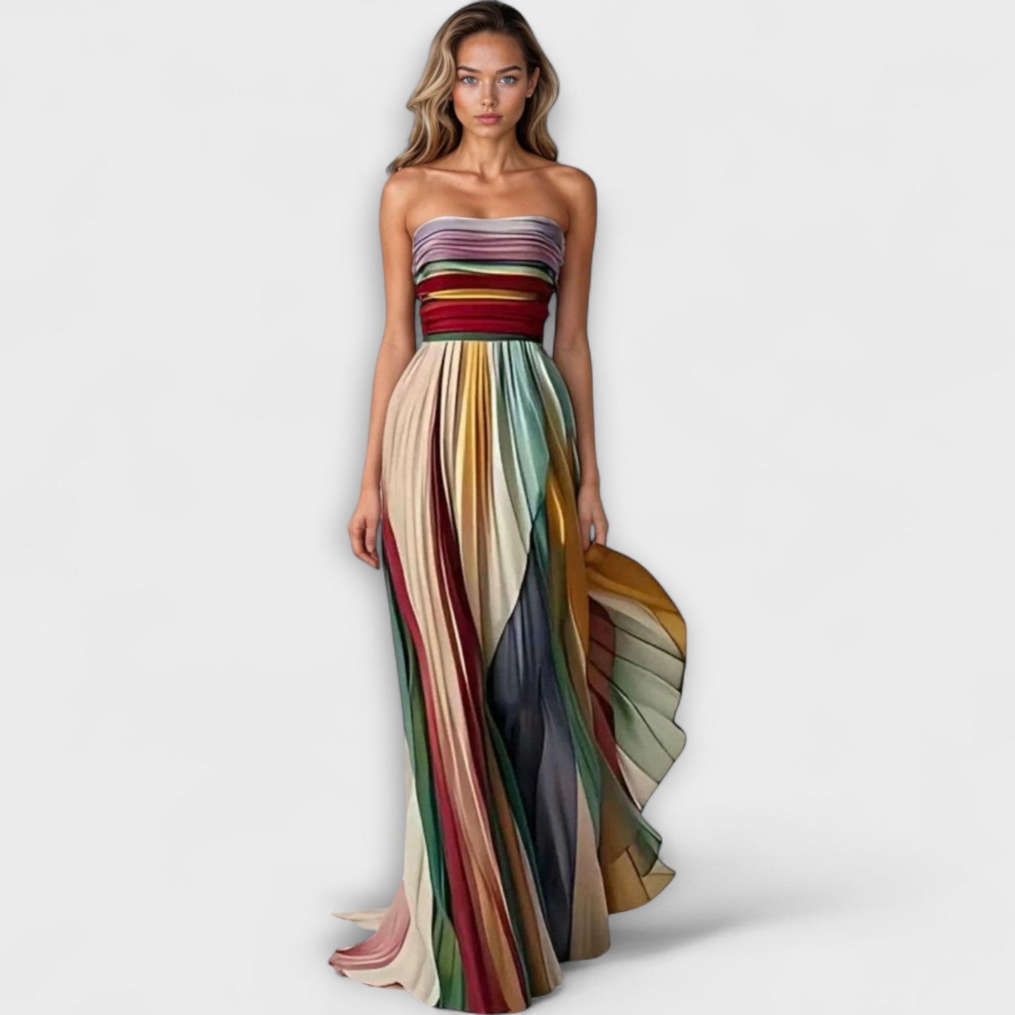 Avery | Pleated Rainbow Strapless Dress 2