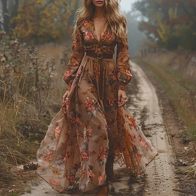 Bohemian Dress Women's | Embroidered Maxi & Belted Waist