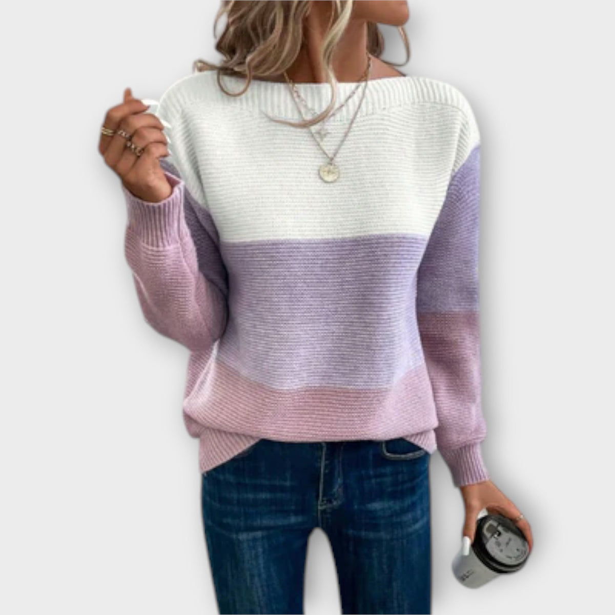 Women's Patchwork Jumper Relaxed Fit Knitted Sweater 3