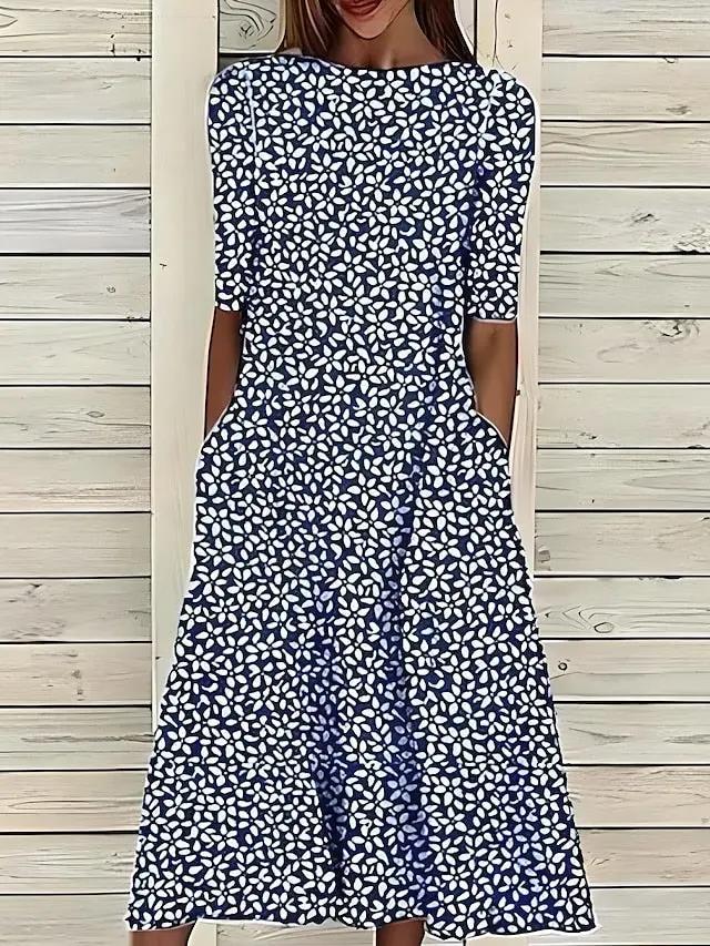 Floral A-Line Midi Dress for Women – Effortless Elegance & Comfort 2