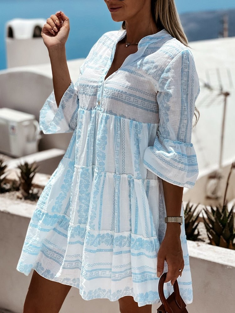 Women's Mini Dress | Tiered Boho Print Flare Sleeve