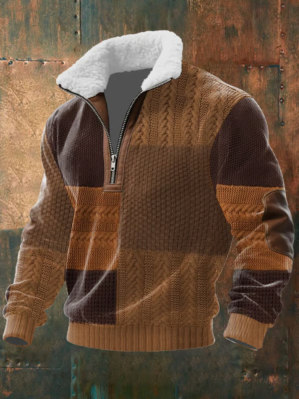 Men's Zip Up Knit Sweater Fur Collar Knitted Jumper 1