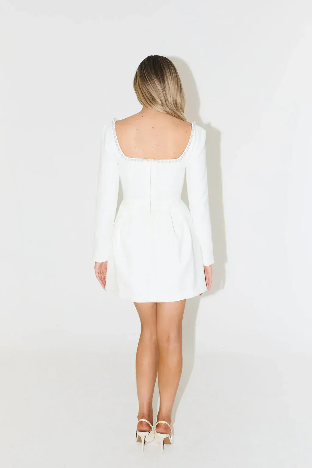 Luna Fashion House | Long Sleeve Pearl Trim Mini Dress – Elegant Cocktail Dress 8
