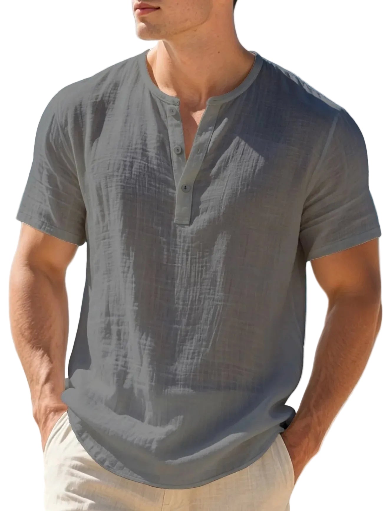Men's Cotton Linen Henley T-Shirt | Lightweight Breathable Summer Essential 7