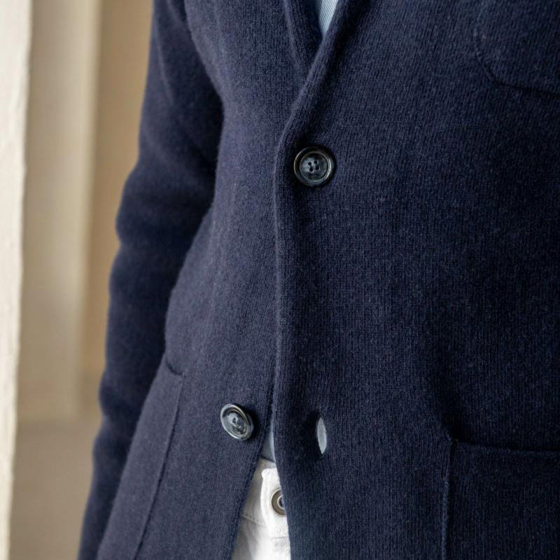 Men's Knit Blazer Jacket with Two Buttons and Pockets