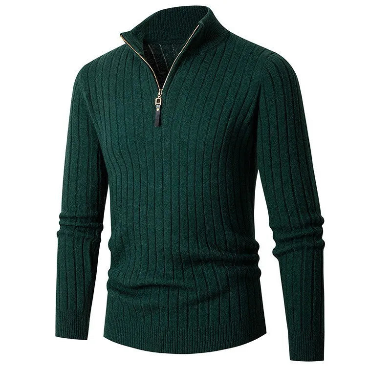 Men's Ribbed Half-Zip Sweater in Neutral Shades for Stylish Wear