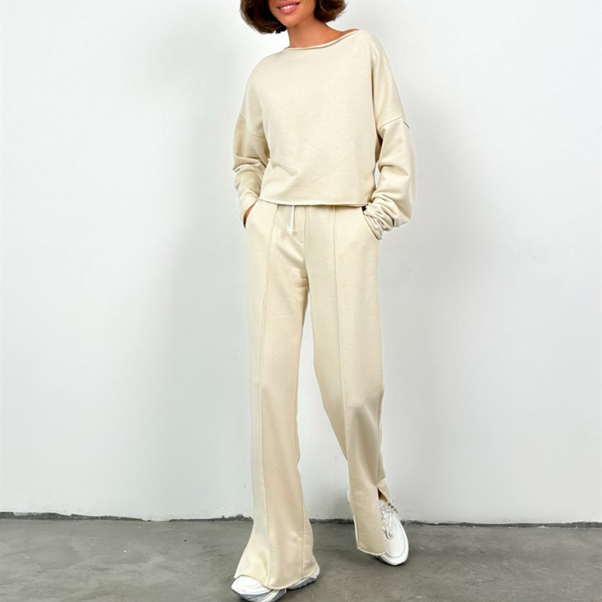 Women's Cropped Sweatshirt Set | Relaxed Fit & Loose Sweatpants 9