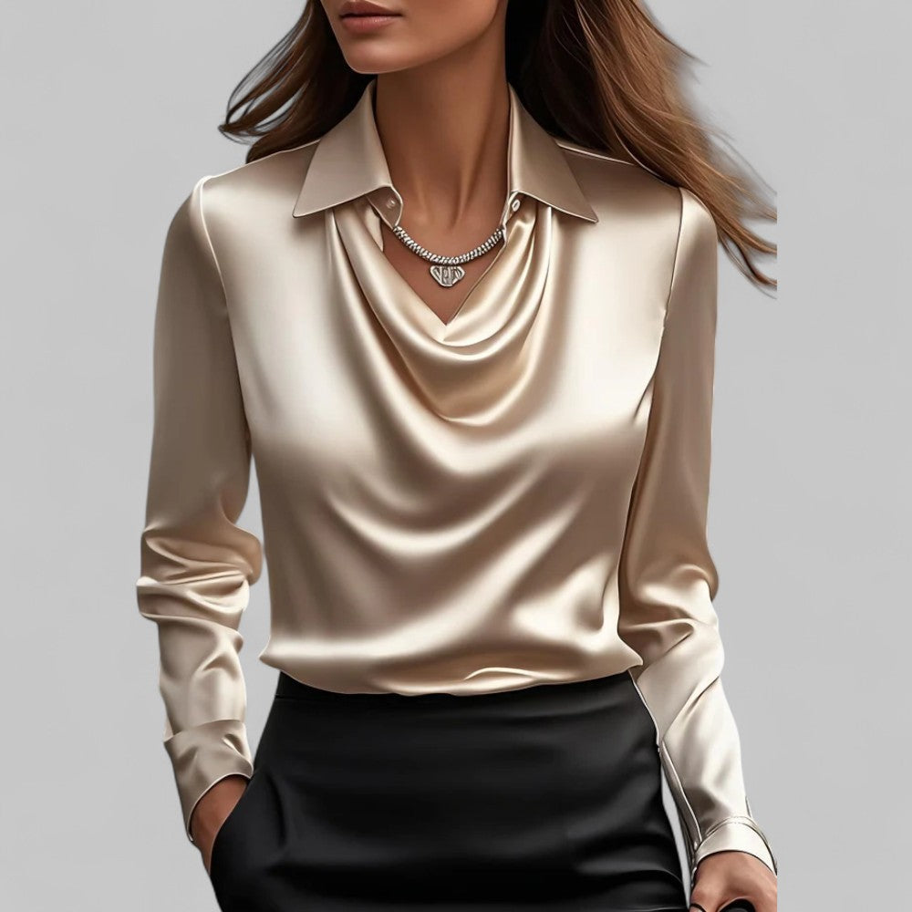 Women's Waterfall Blouse Cascading Neckline Flowy Top 10