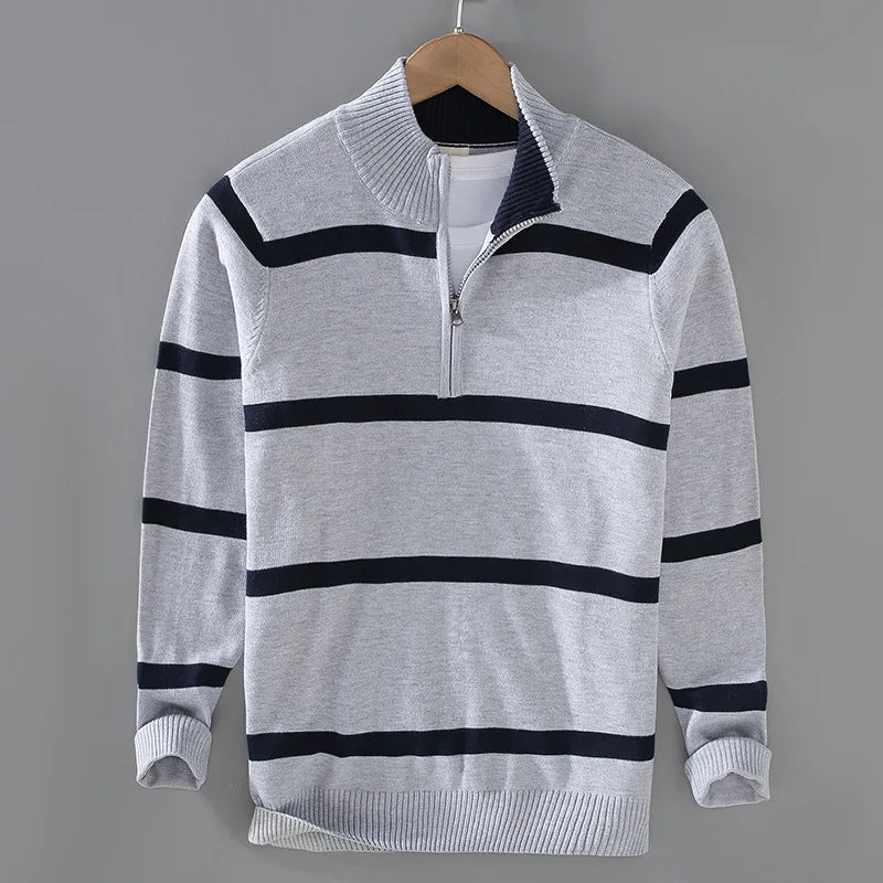 Men's Striped Sweater | Half-Zip Collar & Breathable Comfort 6