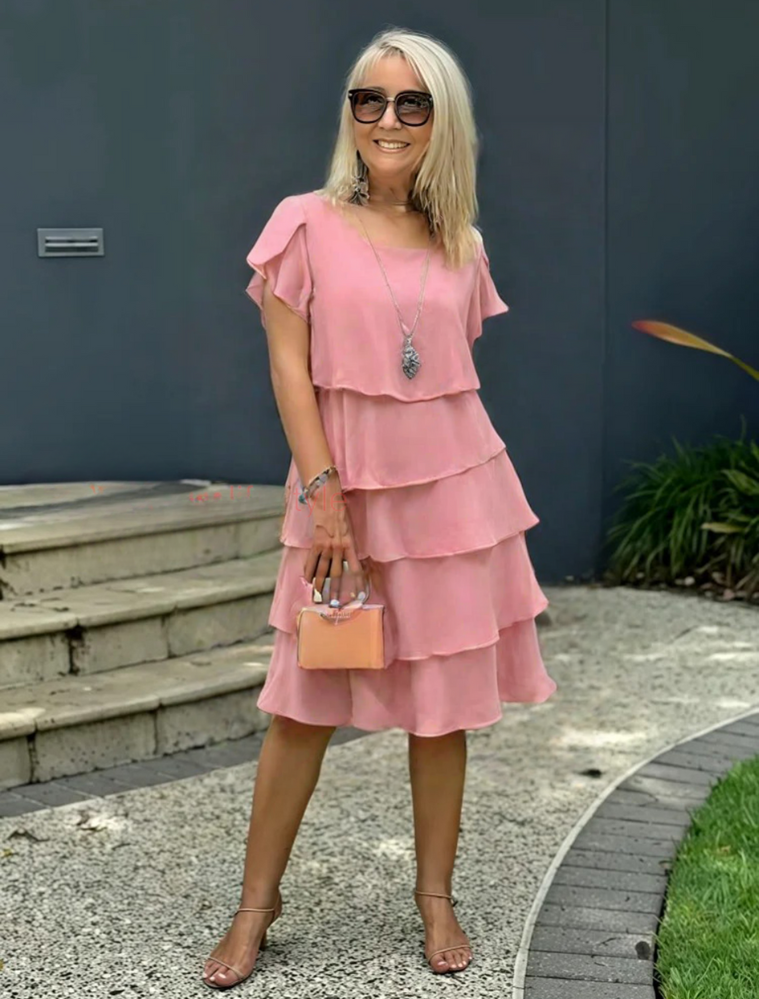 Short Sleeve Midi Dress Women's | Layered Skirt & Feminine Elegance