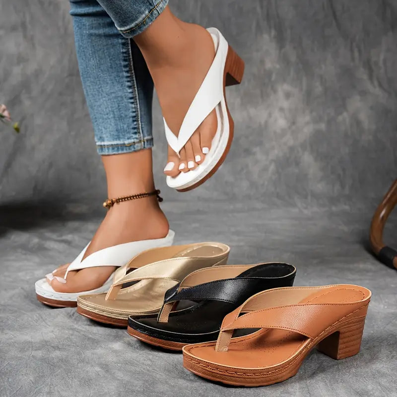 Women’s Block Heel Thong Sandals for Summer Outings