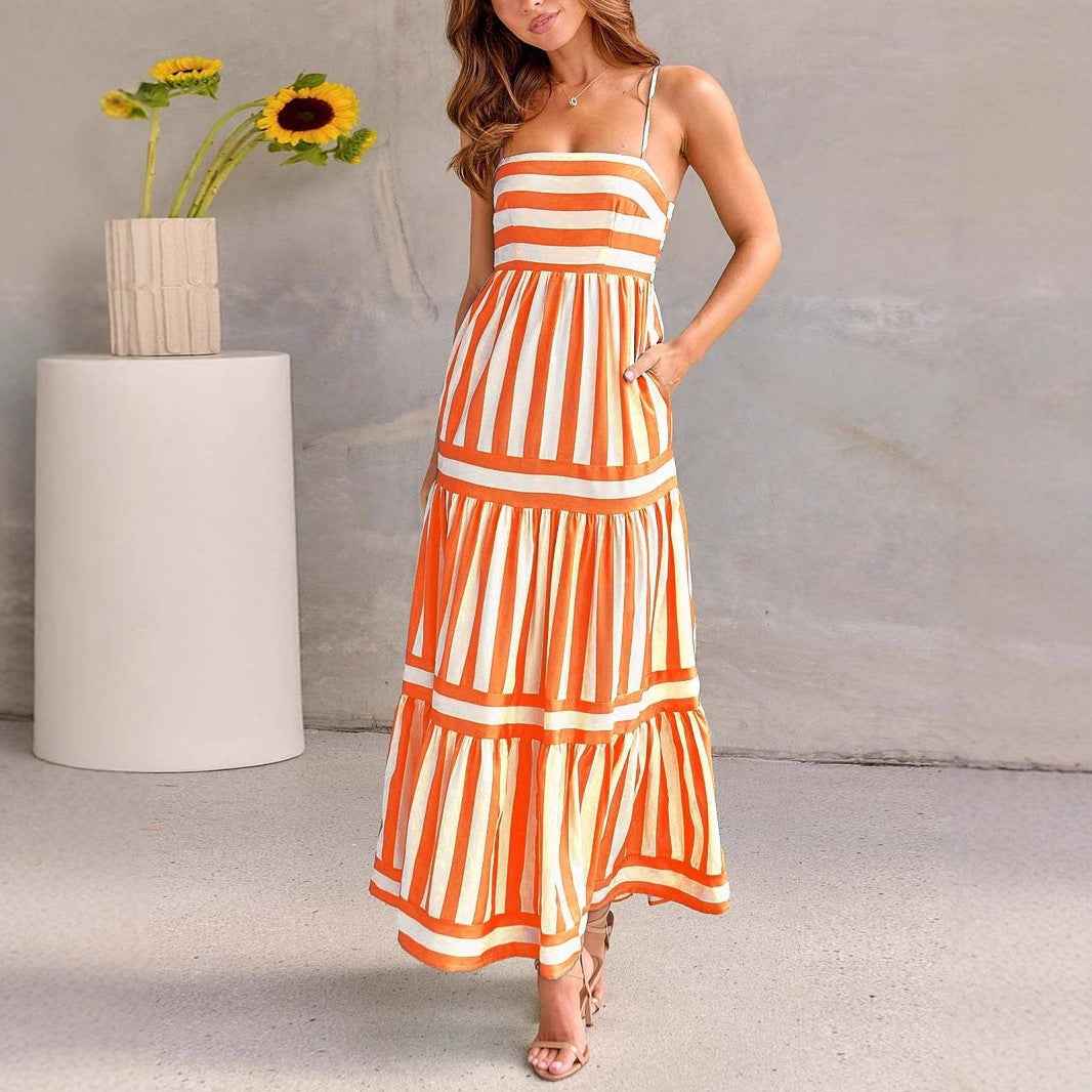 Women's A-Line Striped Cotton Summer Dress with Spaghetti Straps 5