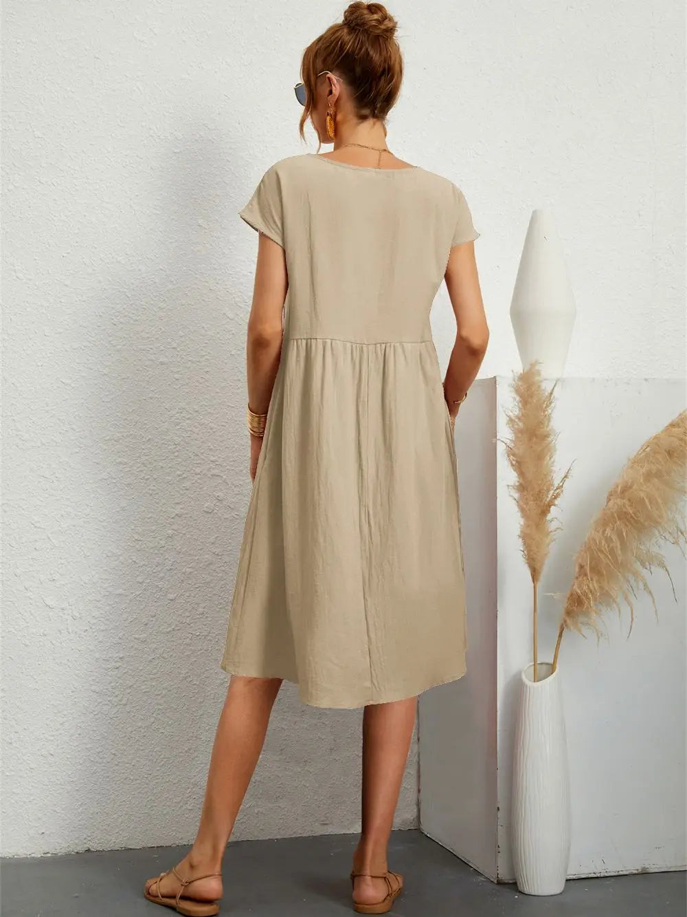 Women's Casual Dress | Short Sleeve Midi with Side Pockets 4