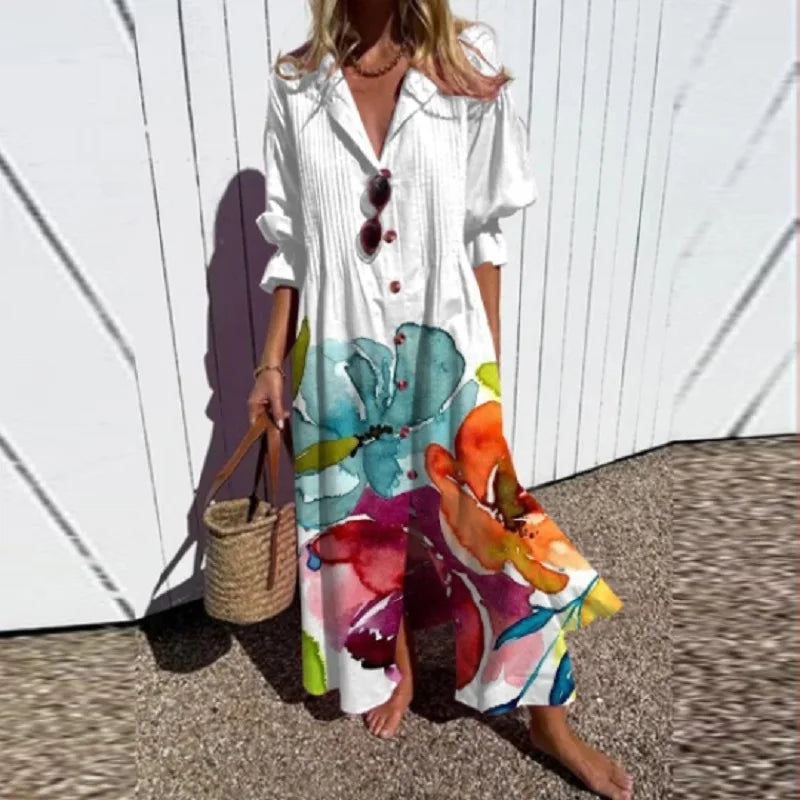 Women's Dress | Floral V-Neck Long Sleeve Maxi 6