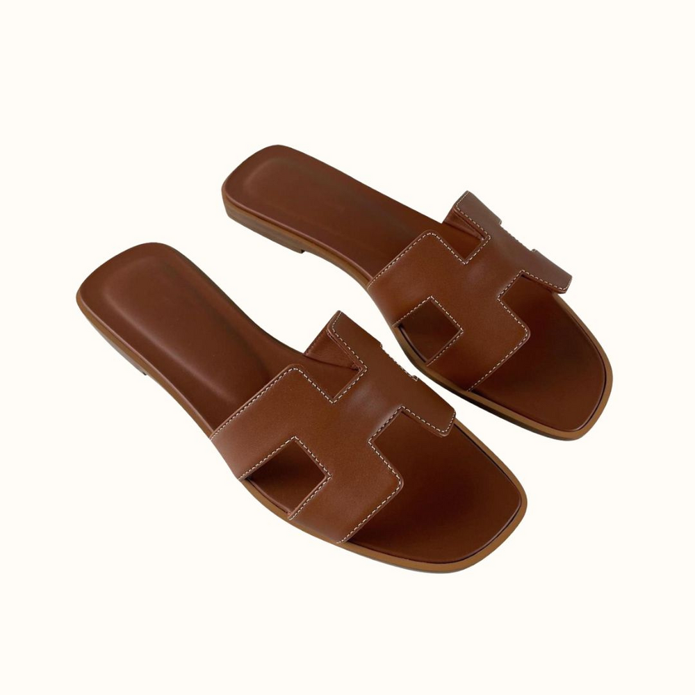 Women’s Leather Sandals Slip On H Strap Design Low Heel Elegant Summer Casual Footwear 4