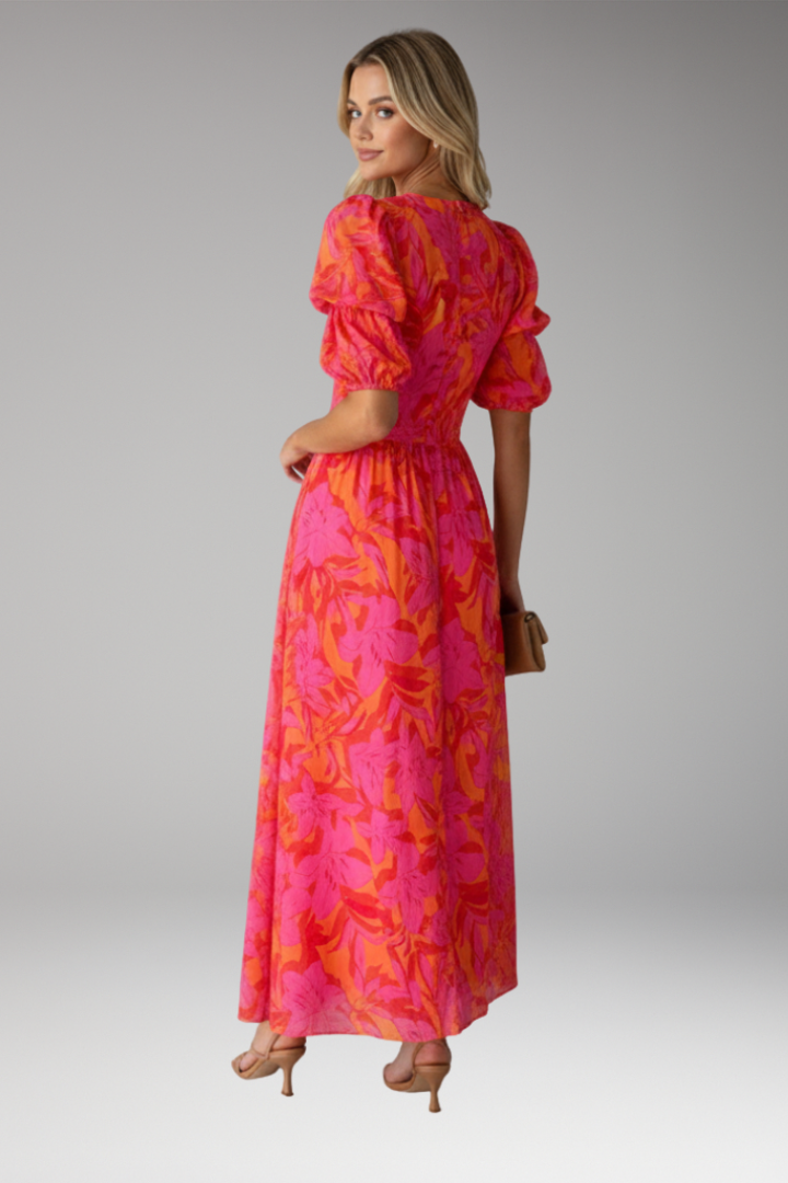 Women's Maxi Dress with V Neck and Puff Sleeves 4