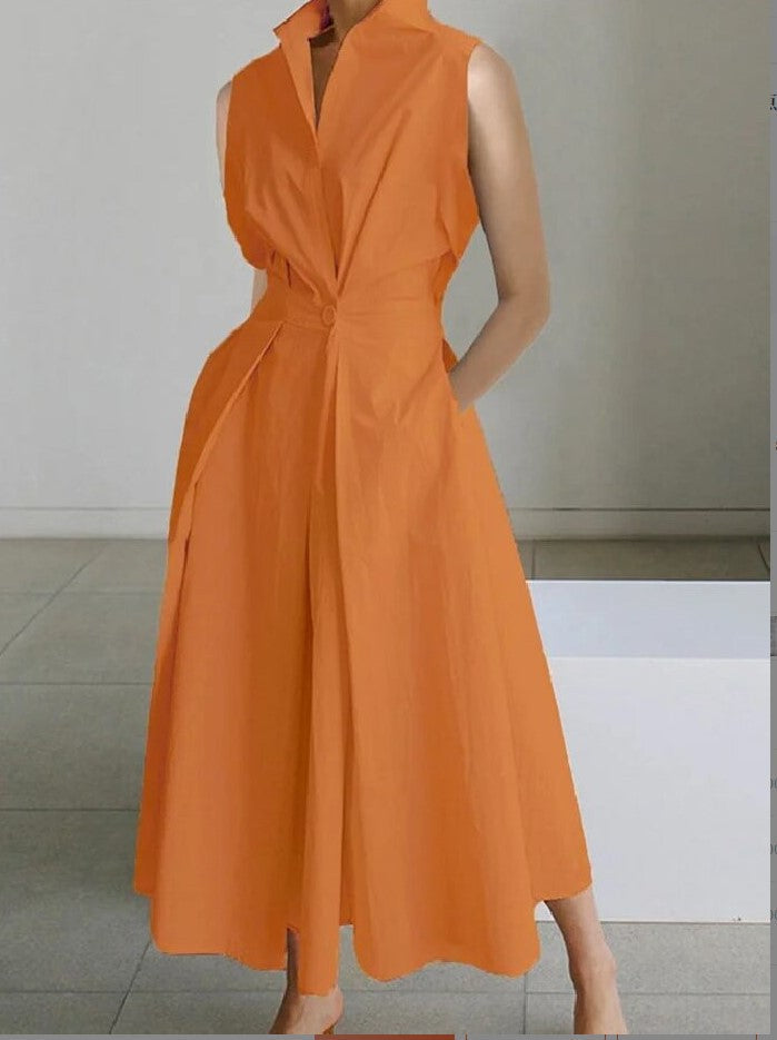 Women's Summer Midi Dress | A-Line & Elegant Lapel Design