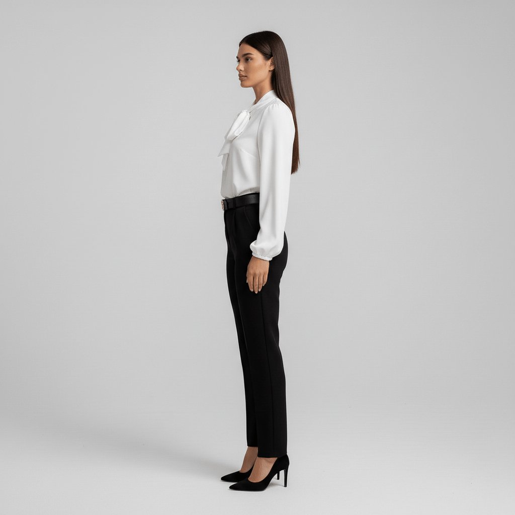 Women's Blouse | Bow Tie Neck Puff Sleeve