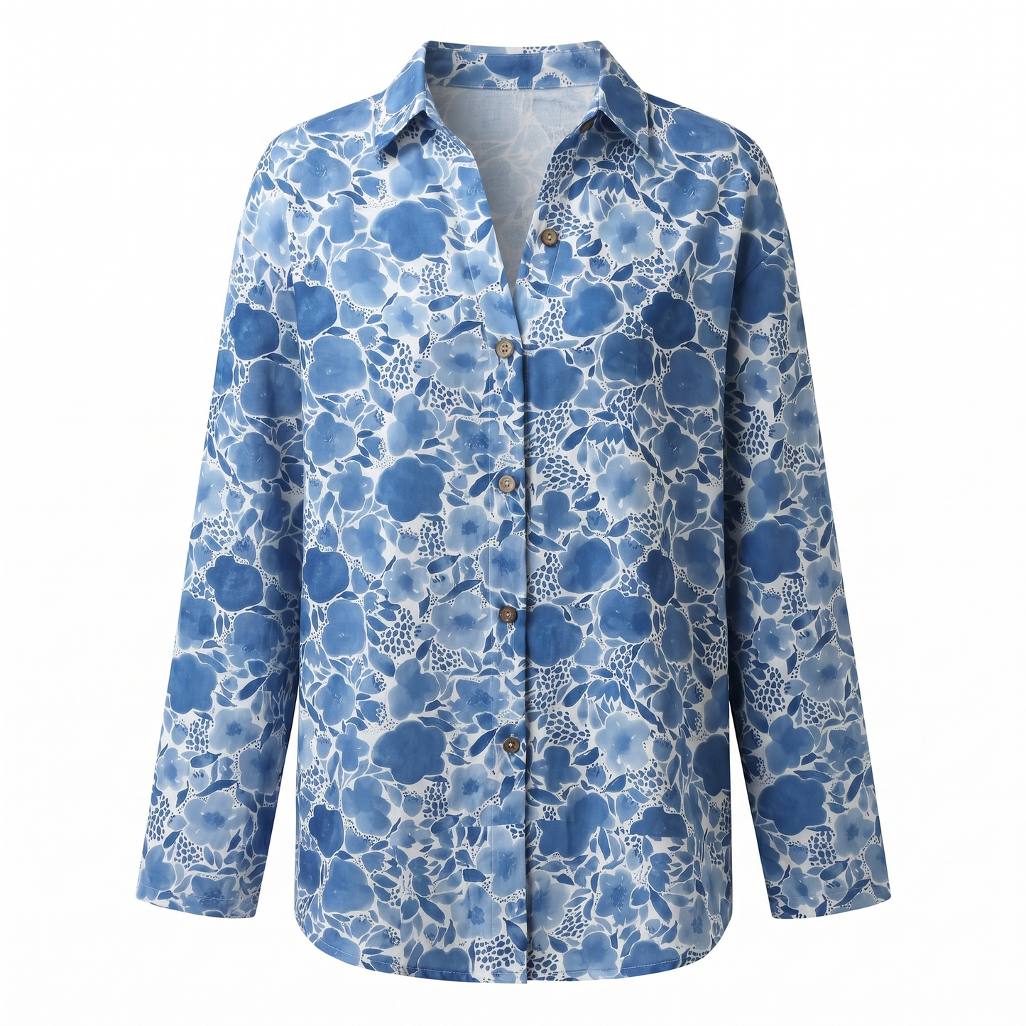 Women's Blouse | Floral Print Button-Front with Split V-Neck