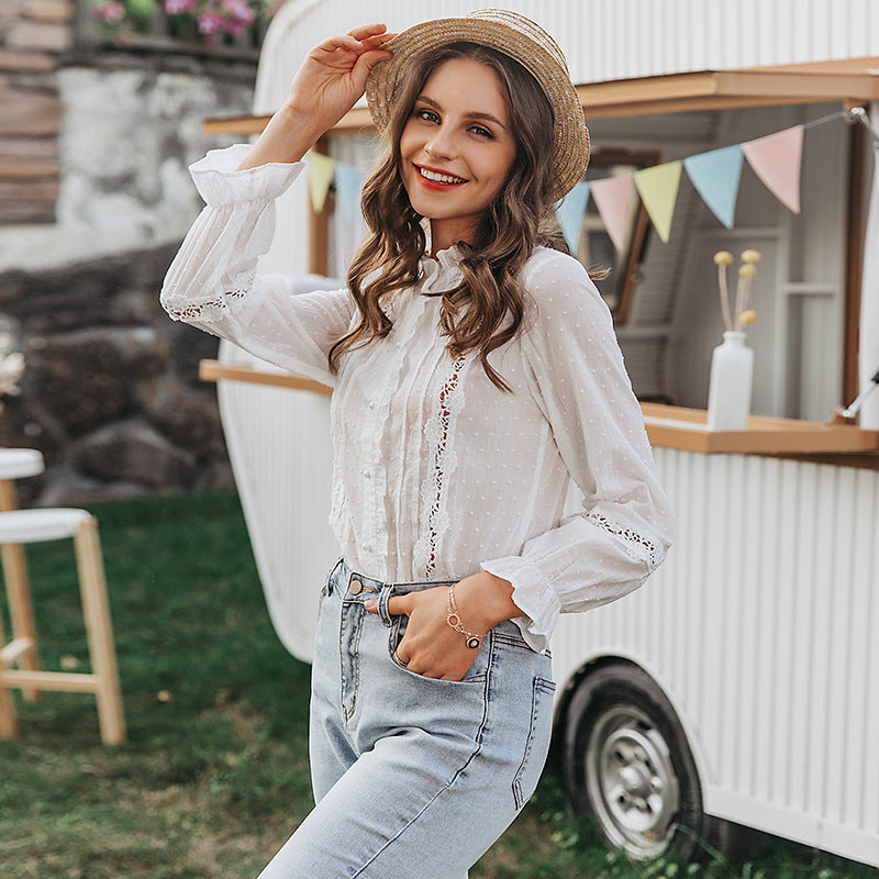 Women's Blouse | Lace Trim Ruffle Detail