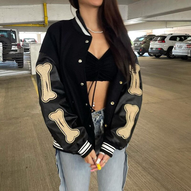 Women's Bomber Jacket | Oversized Varsity Patch Design 6