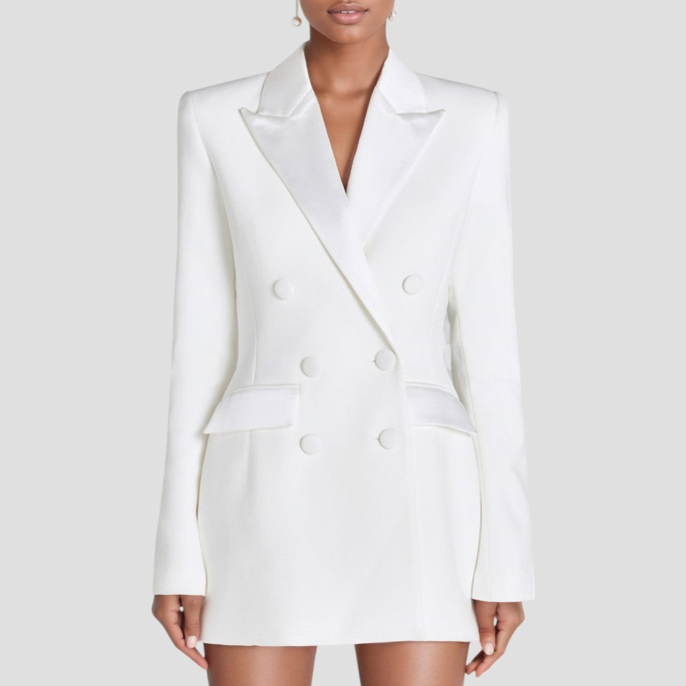 Chic Satin Lapel Blazer Dress for Work & Evening Wear