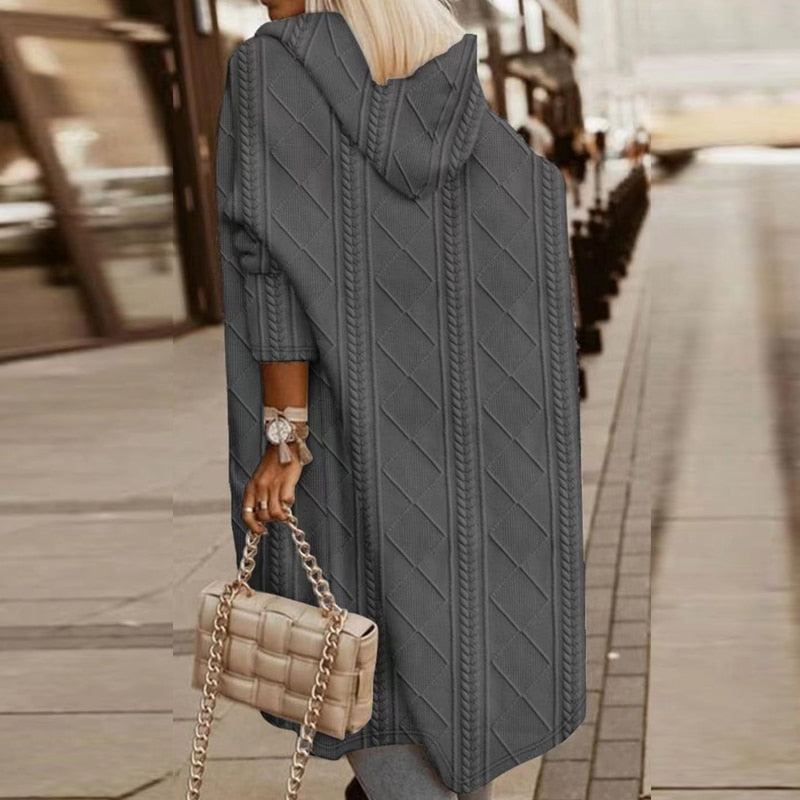 Women's Hooded Cardigan Longline Relaxed Fit Knit Coat
