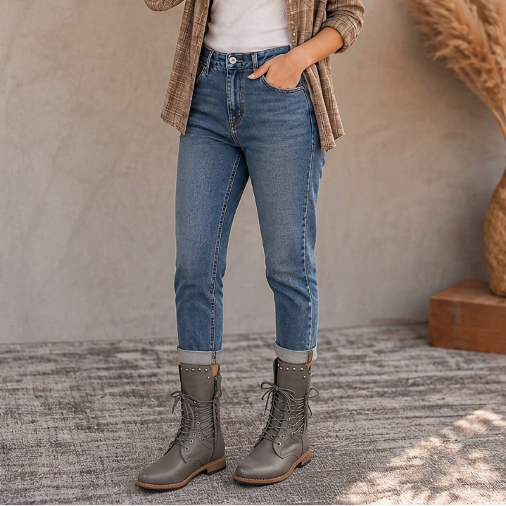 Women's Mid-Calf Combat Boots | Adjustable Lace Fit & All-Day Comfort