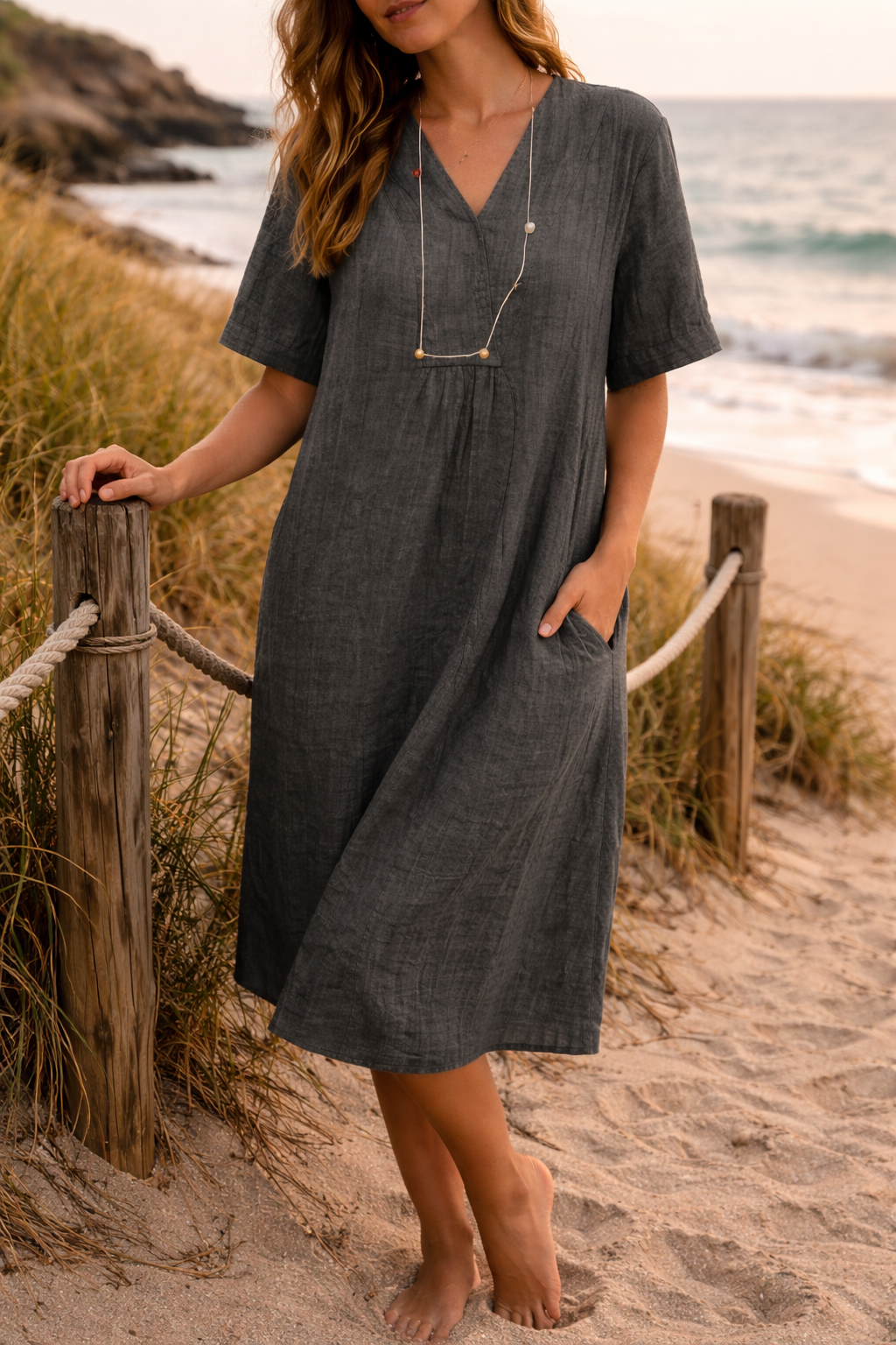 Women's Midi Dress | V-Neck Loose Fit
