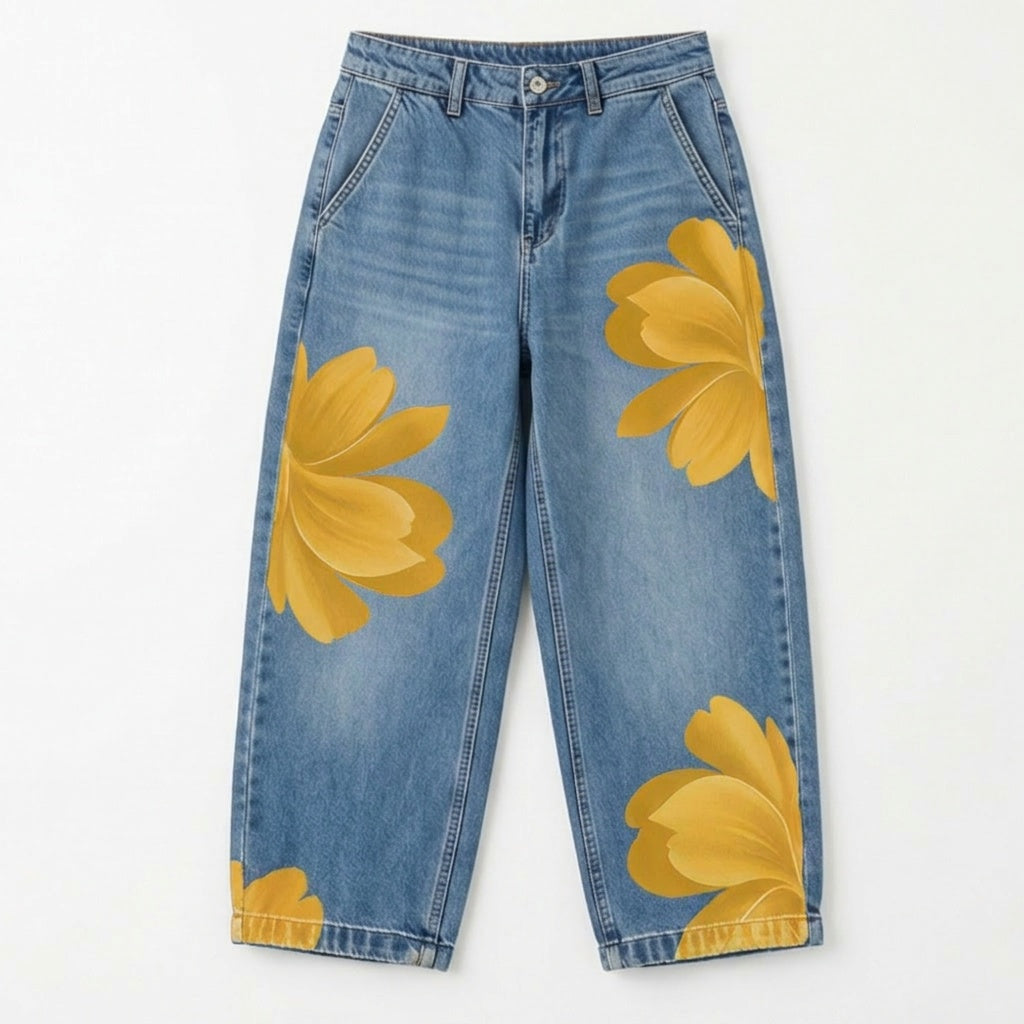 Women's Wide Leg Jeans | Floral Print & Cropped Fit