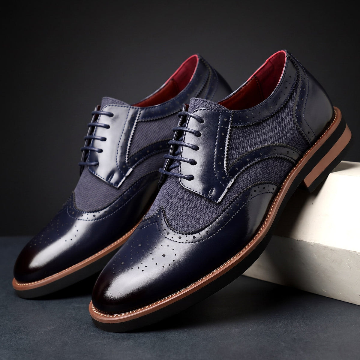 Men's Wingtip Derby Shoes Glossy Brogue Oxford Style 10