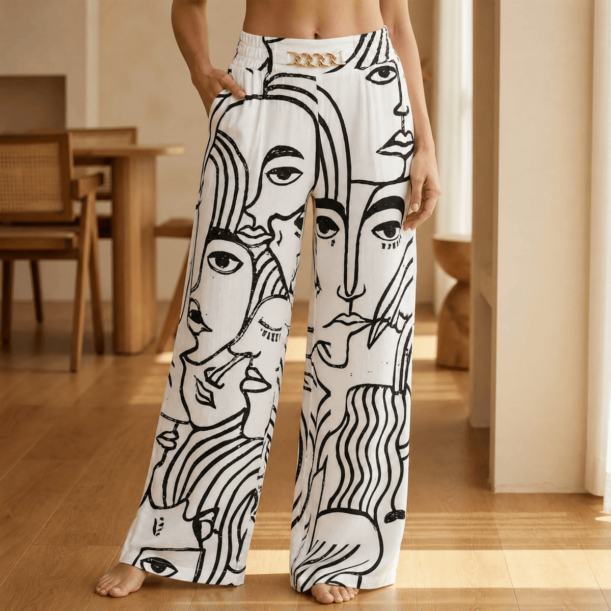 Women's Wide Leg Trousers | Chain Waist Accent 16