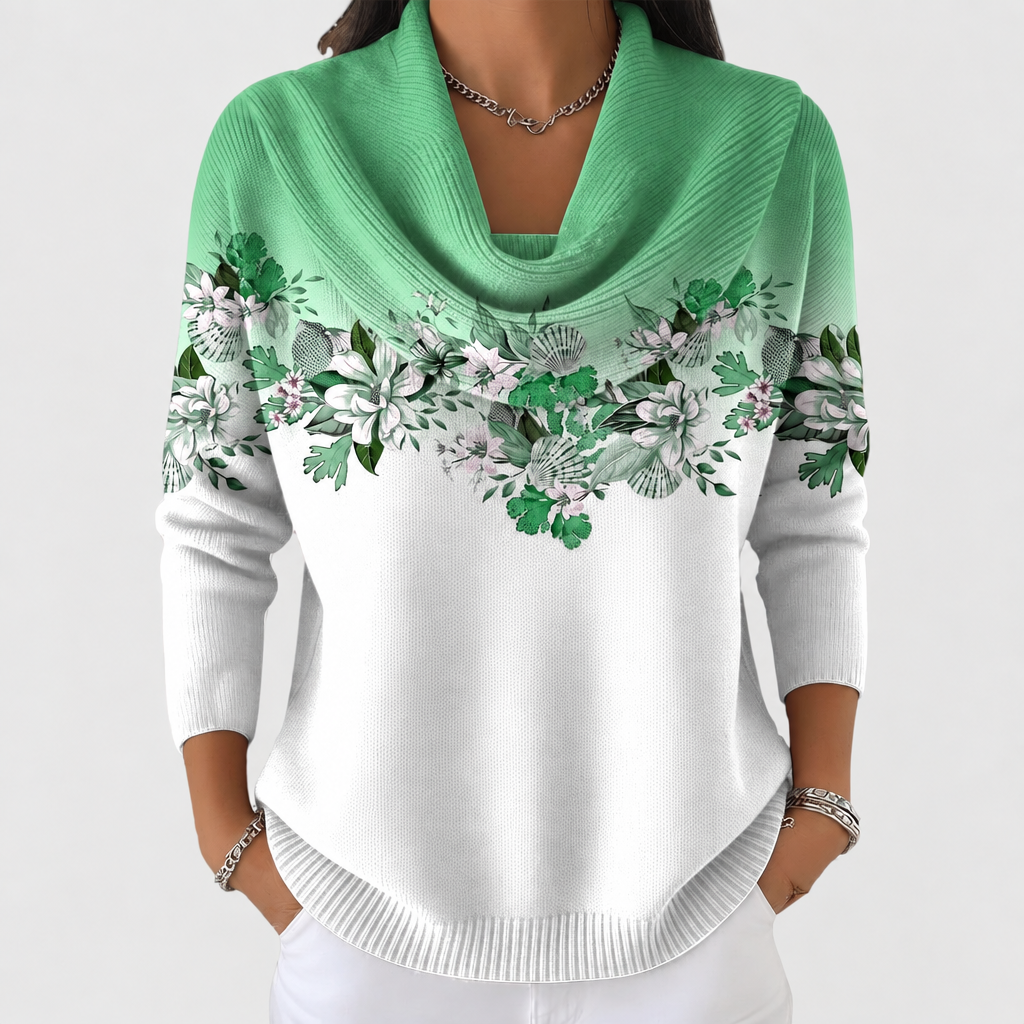 Women's Floral Sweater | Soft Draped Neckline 4