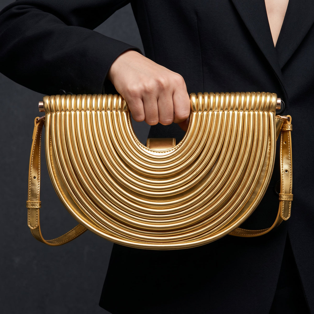 Women's Ribbed Handbag | Sculptural Design & Crossbody Strap 7