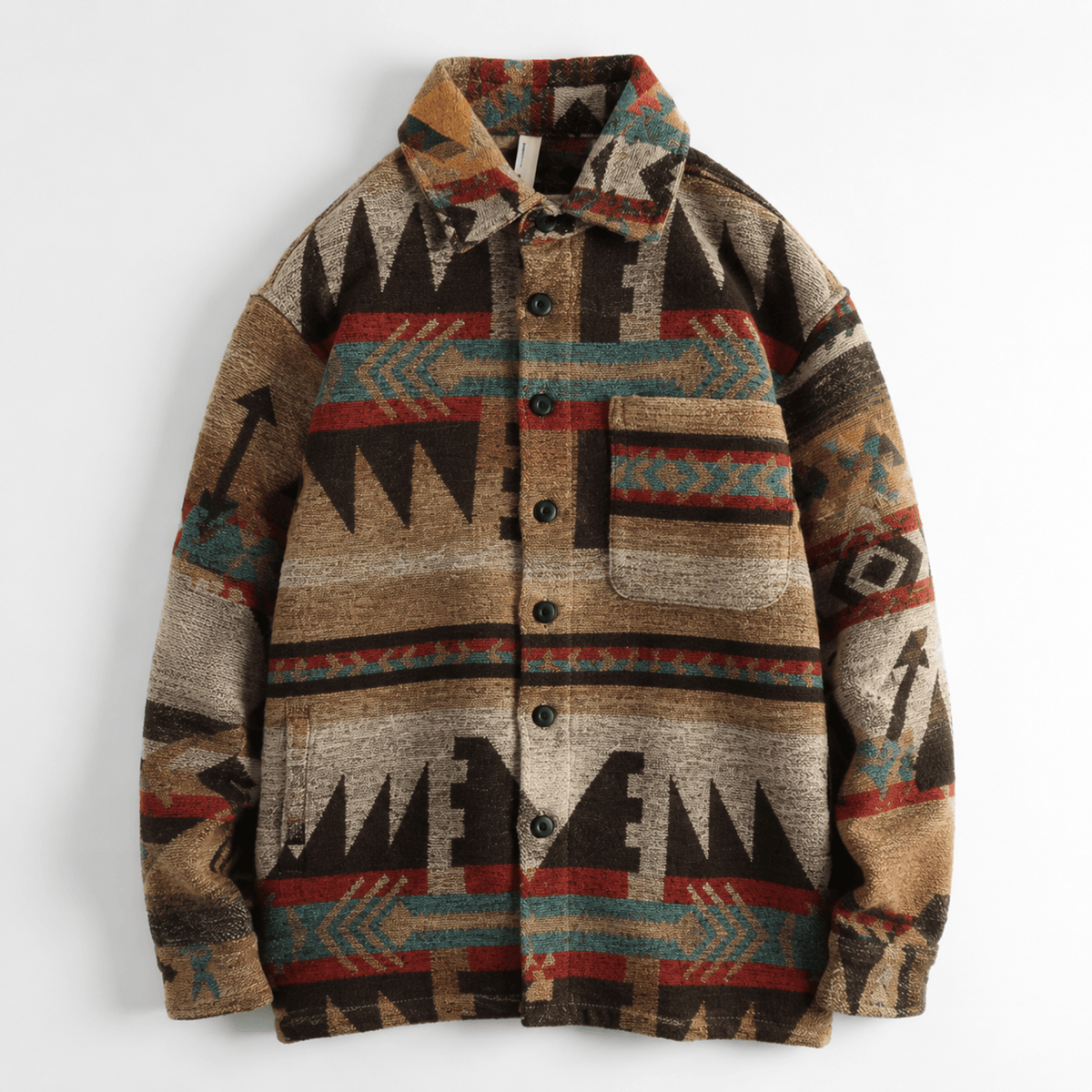 Marcus - Men's Aztec Print Jacket with Chest Pocket - Coats & Jackets - Dark Brown - Davies & Cooper