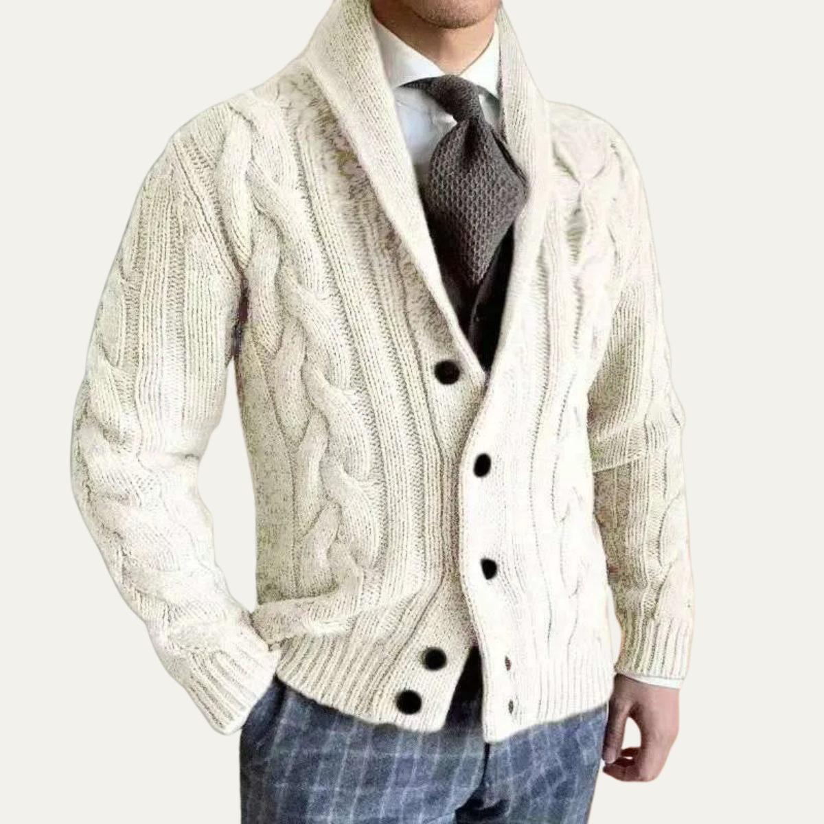 Men's Cable Knit Cardigan | Button Up Shawl Collar 4