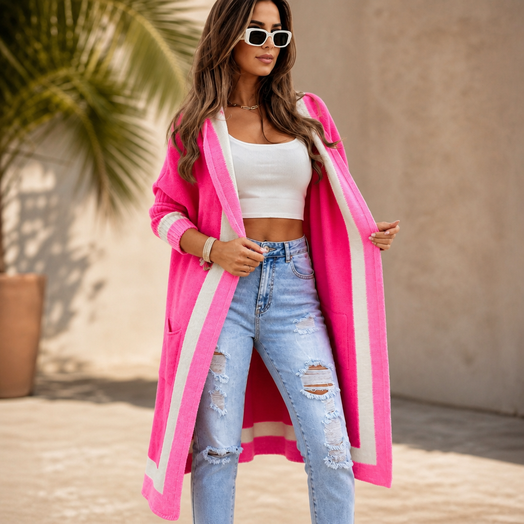 Women's Hooded Long-Line Cardigan | Color-Block & Effortless Layering 14