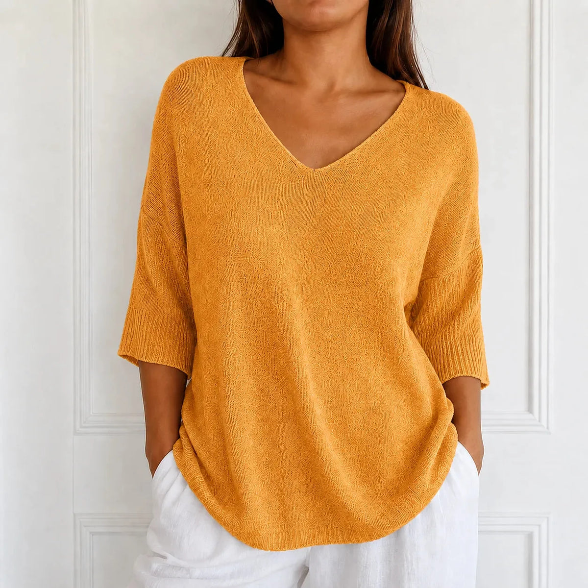 Women's V-Neck Knit Tunic Top | Loose Drape & All-Day Comfort 19