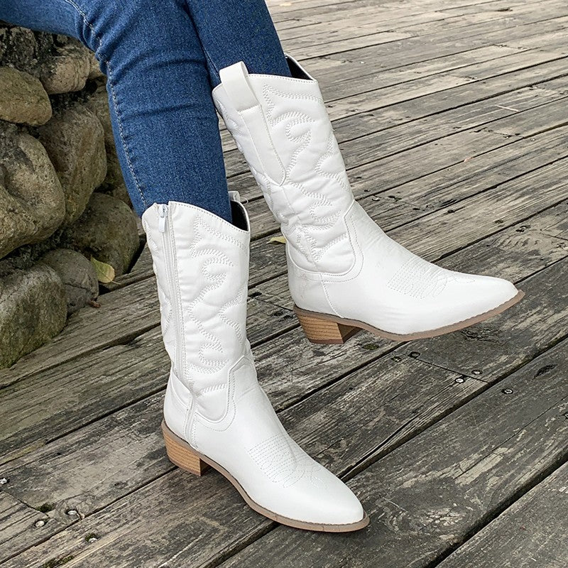 Women's Western Ankle Boots | Metallic Shine & Block Heel 10