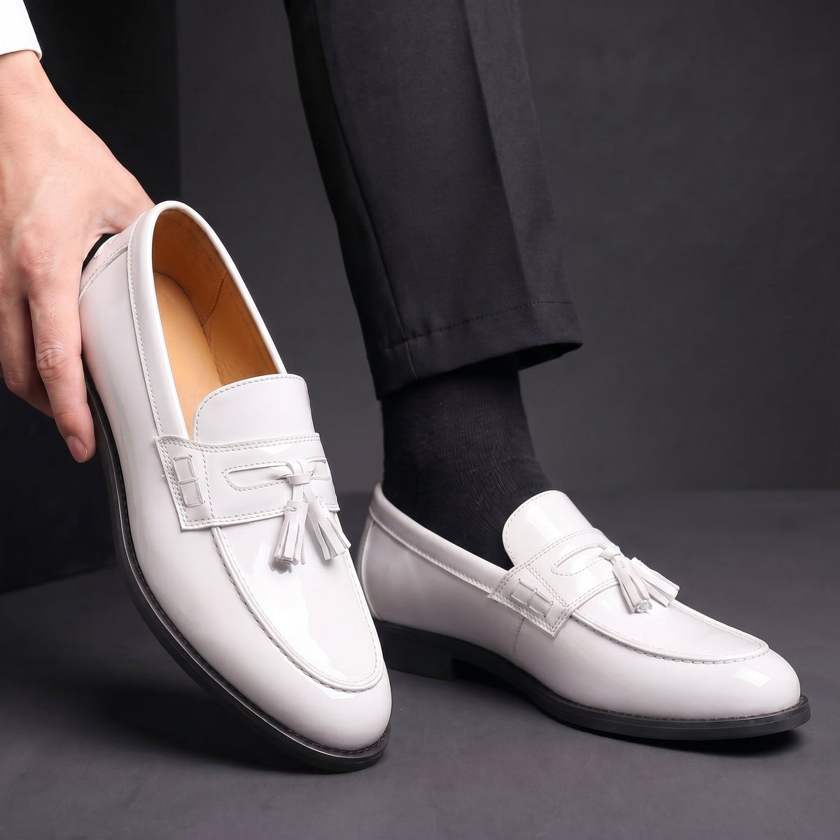 Men's Patent Tassel Loafers Cushioned Sole Dress Shoes 10