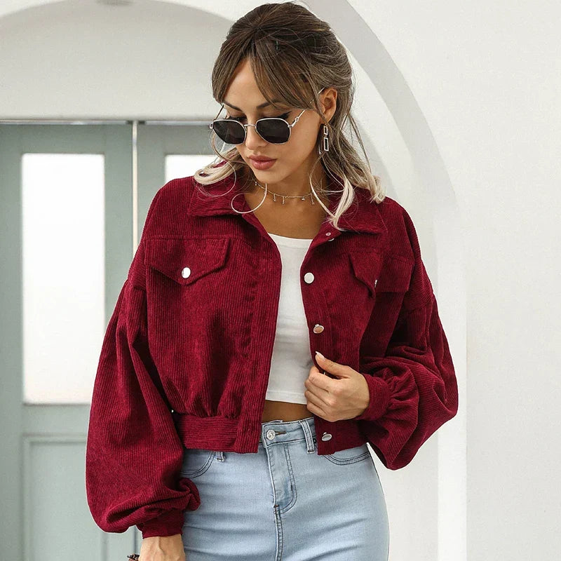 Women's Button Front Jacket | Pointed Collar & Chest Pockets 7