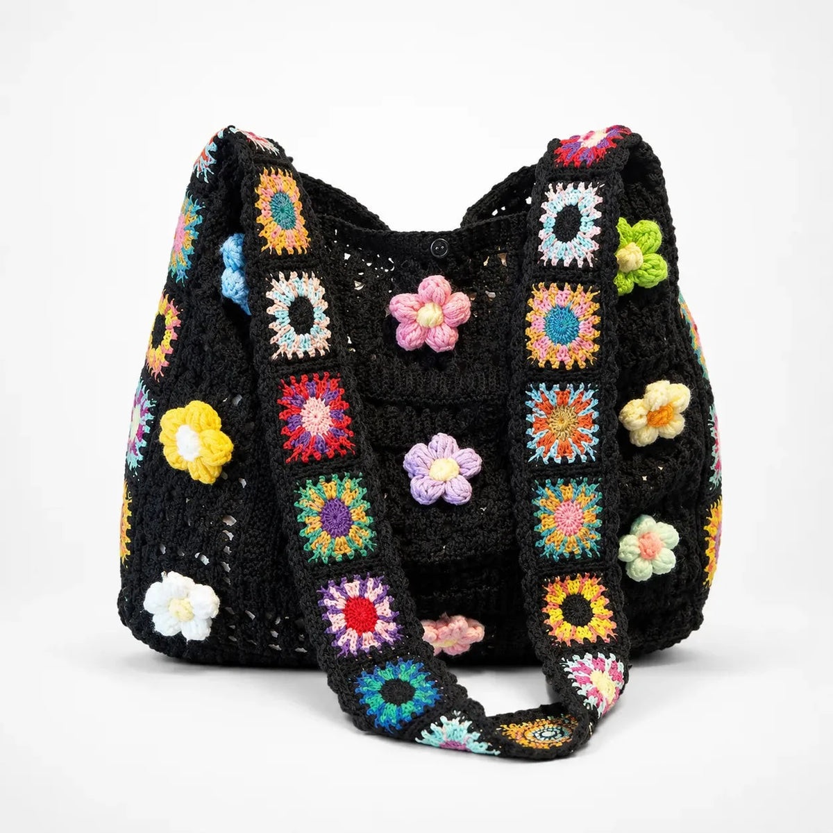 Women's Crochet Shoulder Bag | Floral 3D Detail & Roomy Design 12