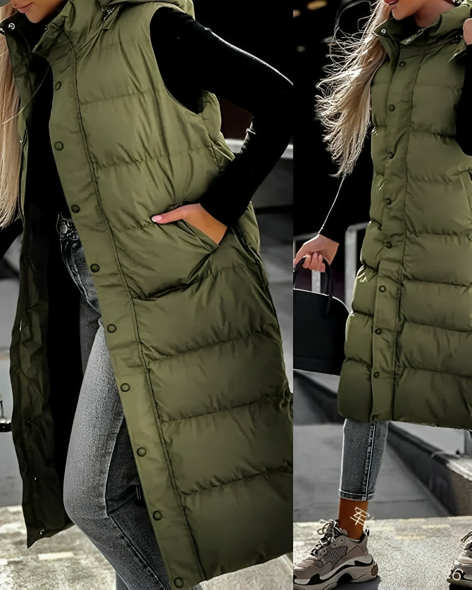 Women's Long Sleeveless Puffer Jacket | Windproof & Warm 5