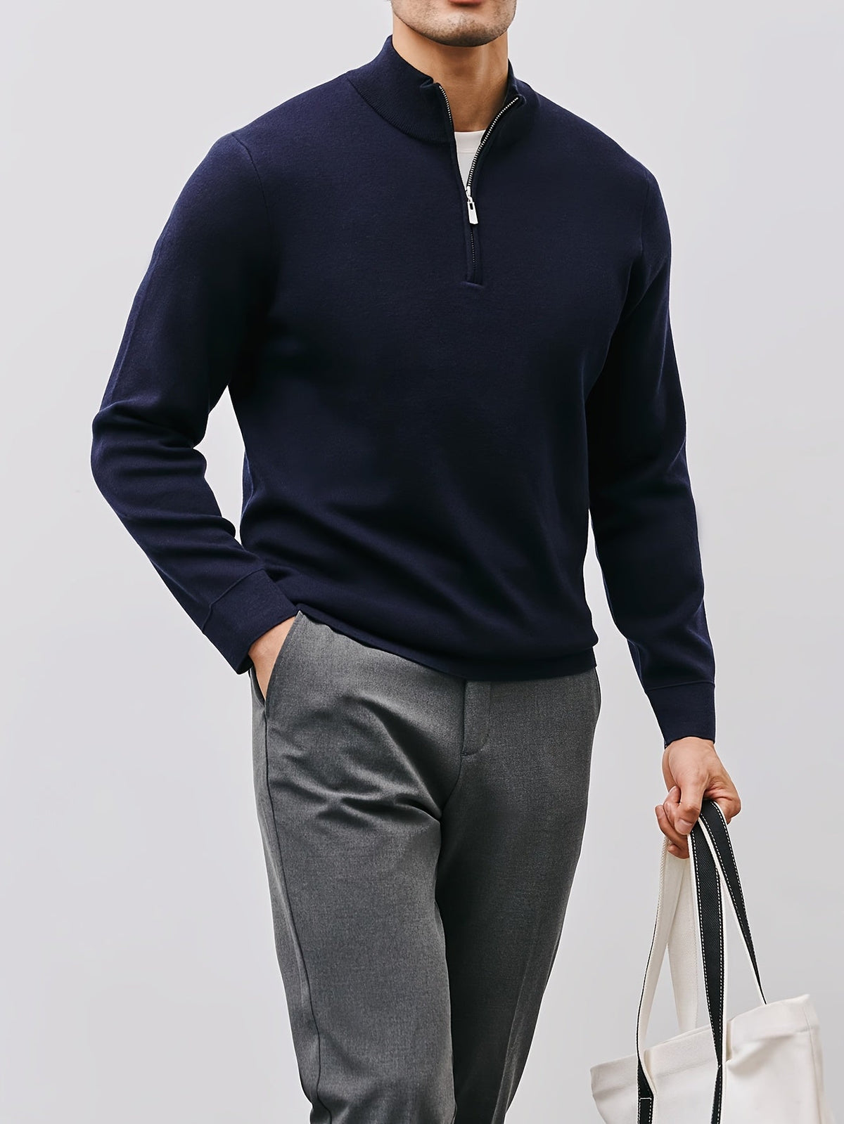 Men's Quarter Zip Sweater | Stand Collar & Lightweight Warmth 7