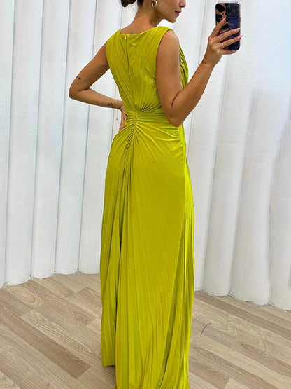 Wedding Guest Dress - Pleated Maxi
