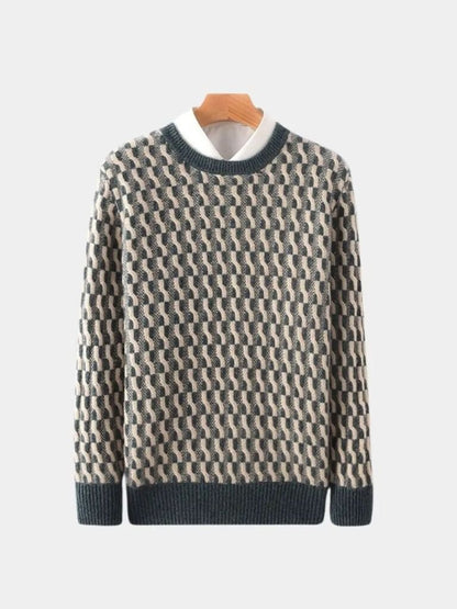 100% Wool Geometric Crew Neck Pullover Sweater - Cross & Crown - Cross & Crown