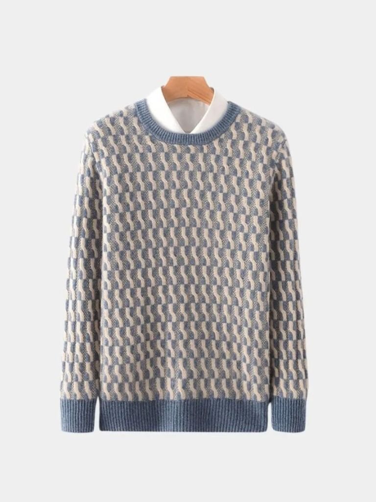 100% Wool Geometric Crew Neck Pullover Sweater - Cross & Crown - Cross & Crown